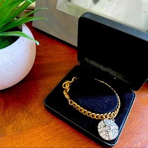 Lulu Frost Crystal Pendant Gold Chain Bracelet